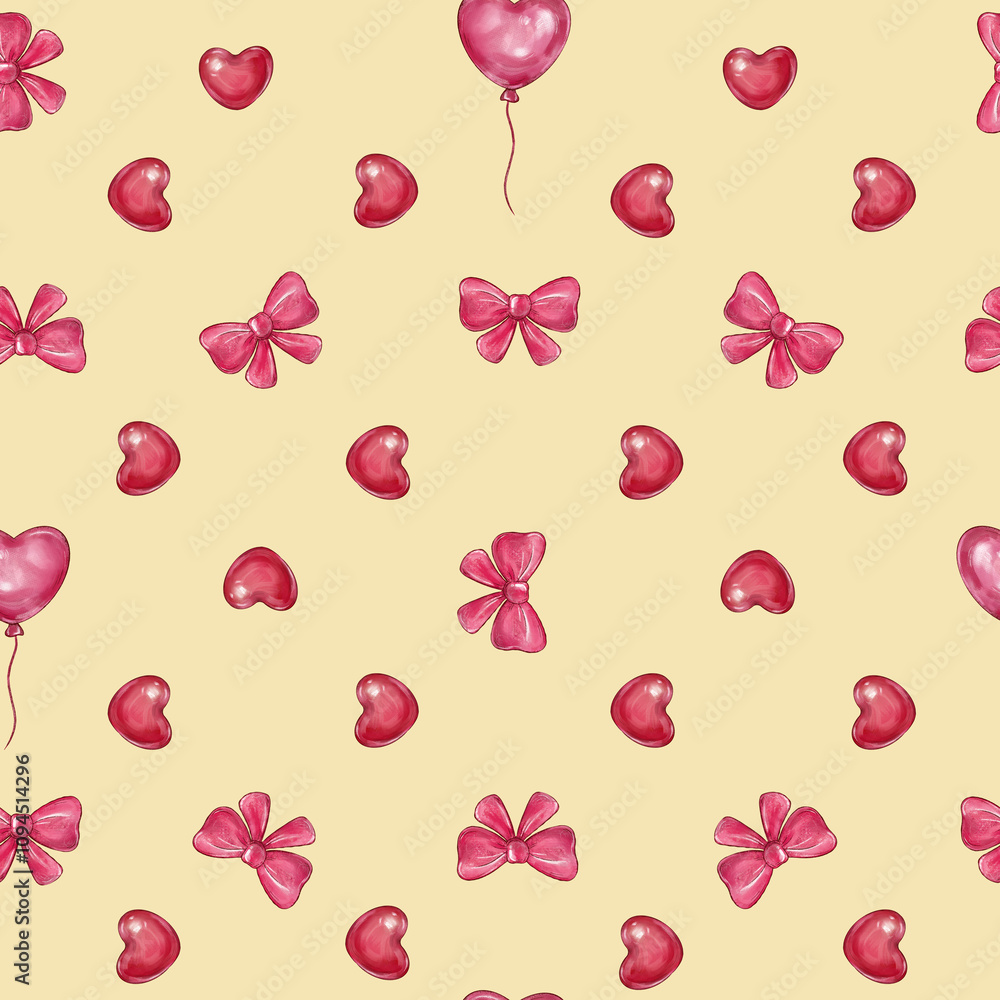 seamless pattern with balloons, hearts and bows seamless pattern with balloons, hearts and bows