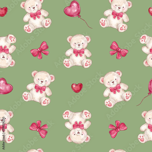 cute teddy bears seamless pattern. love and heart background