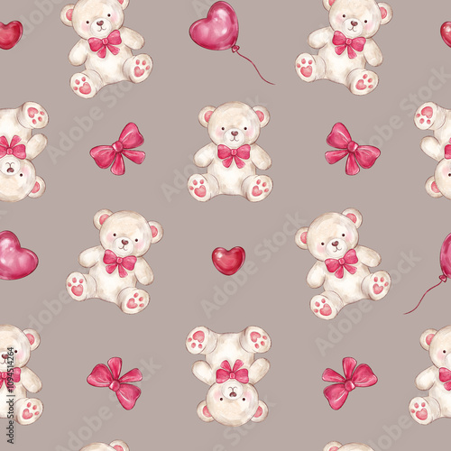 cute teddy bears seamless pattern. love and heart background