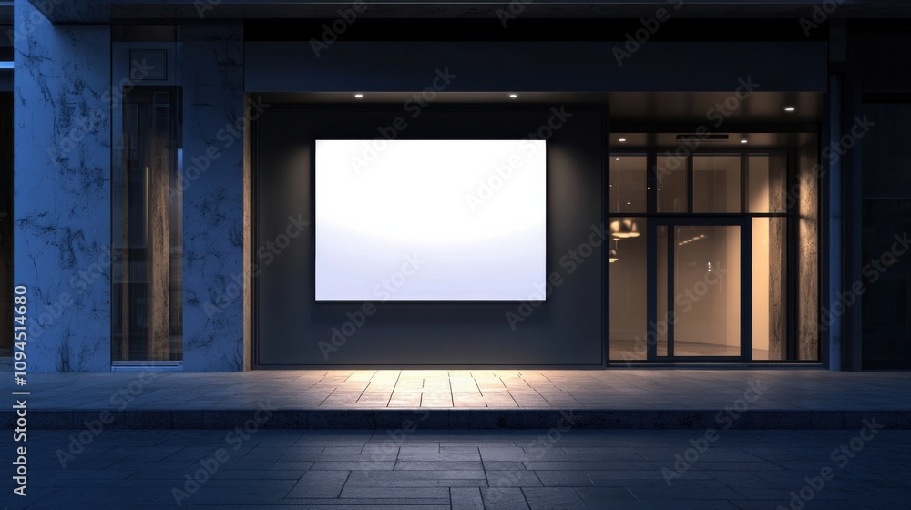 3D store front with blank signage at night 3D store front with blank signage at night