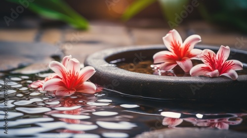 exotic pink flowers in clear water