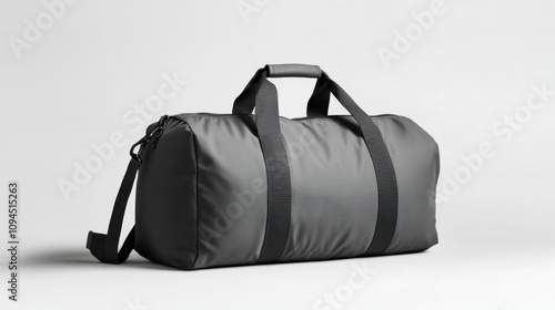 Grey gym bag mockup, isolated against a simple background, ideal for sports or travel branding