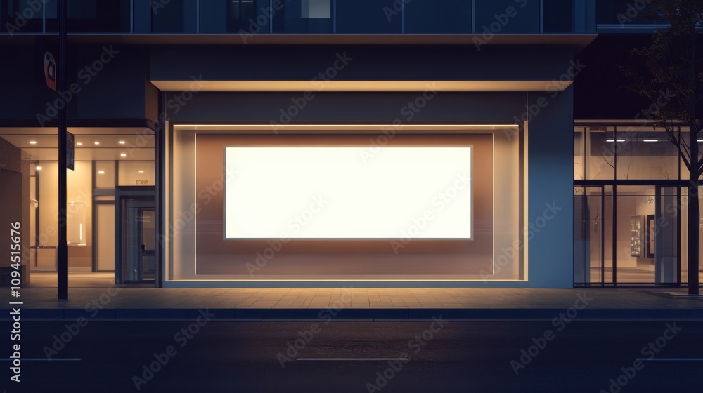 3D store front with blank signage at night 3D store front with blank signage at night