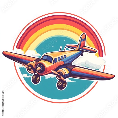 The image is a vintage-style illustration set against a warm, sunset-hued backdrop. The centerpiece is a large, retro-style passenger plane flying low over the iconic Eiffel Tower in Paris. The plane 