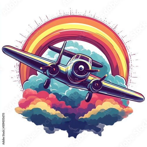 The image is a vintage-style illustration set against a warm, sunset-hued backdrop. The centerpiece is a large, retro-style passenger plane flying low over the iconic Eiffel Tower in Paris. The plane 