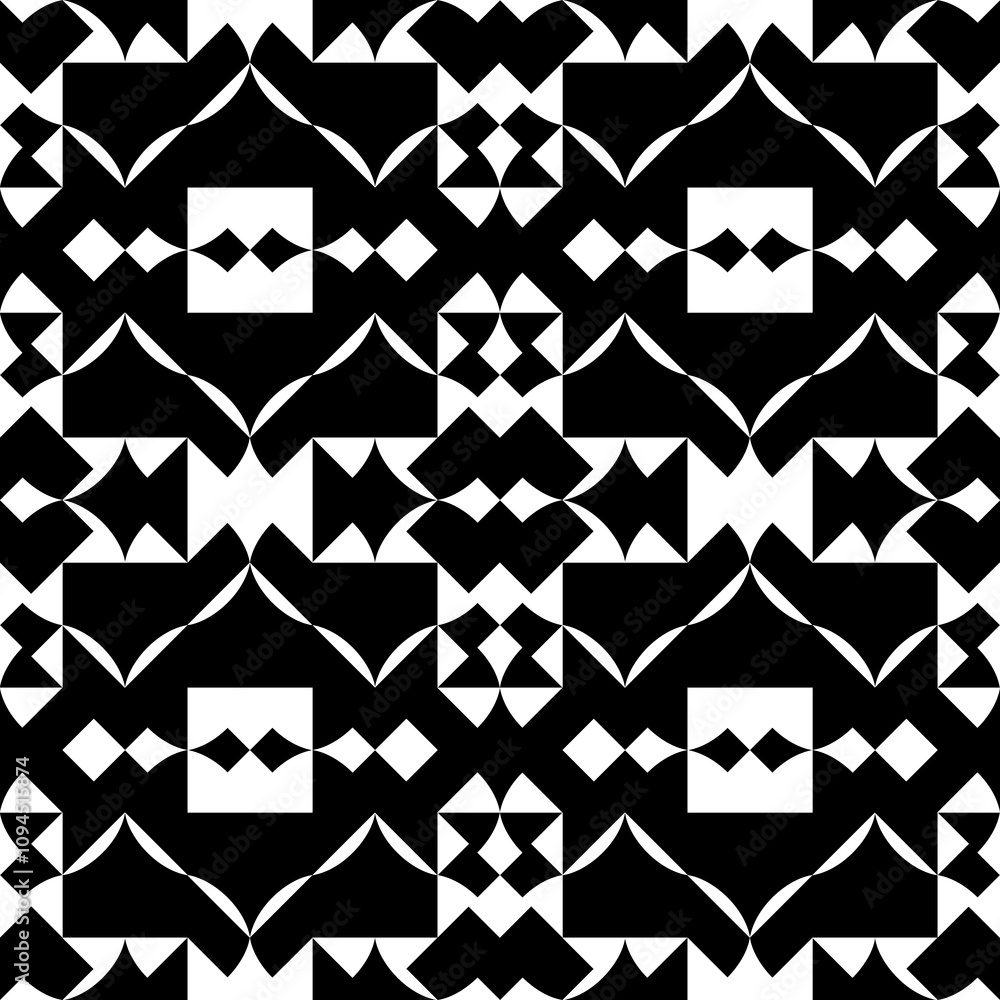 Seamless pattern with geometric motifs in black and white Seamless pattern with geometric motifs in black and white