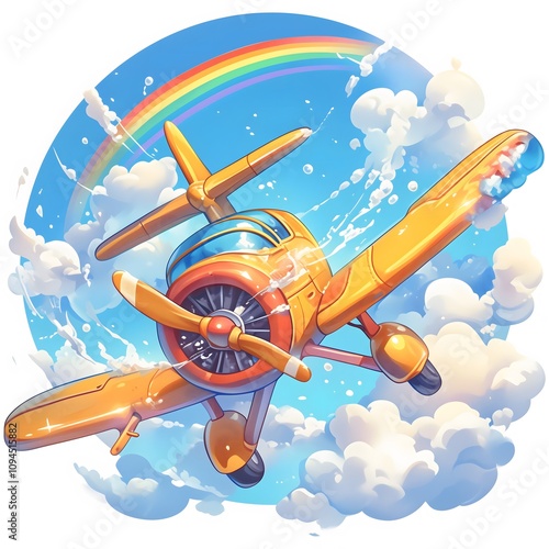 The image is a vintage-style illustration set against a warm, sunset-hued backdrop. The centerpiece is a large, retro-style passenger plane flying low over the iconic Eiffel Tower in Paris. The plane 