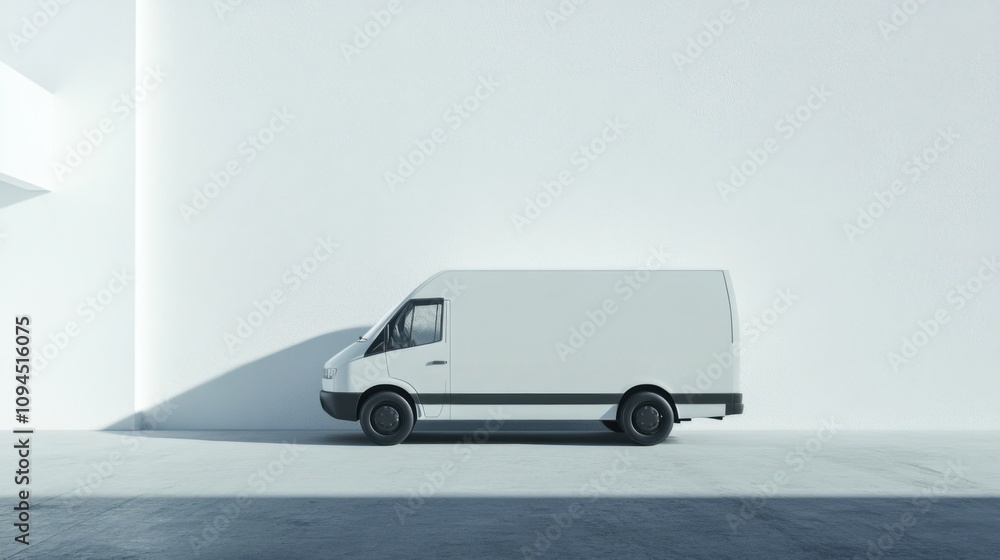 Clean blank white delivery van displayed on an empty background for branding placement