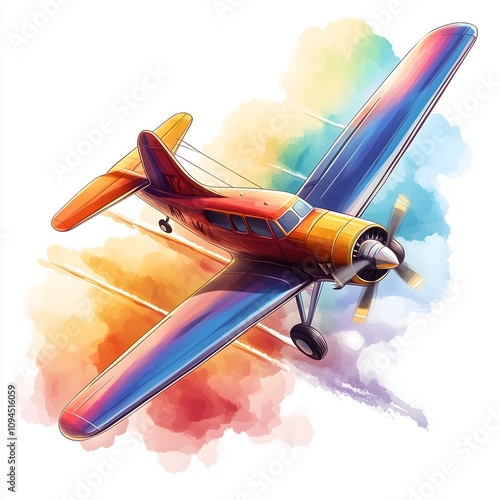 The image is a vintage-style illustration set against a warm, sunset-hued backdrop. The centerpiece is a large, retro-style passenger plane flying low over the iconic Eiffel Tower in Paris. The plane 