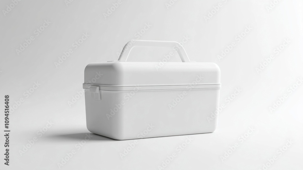 White lunch box mockup with a handle, set against a seamless white background for food branding White lunch box mockup with a handle, set against a seamless white background for food branding