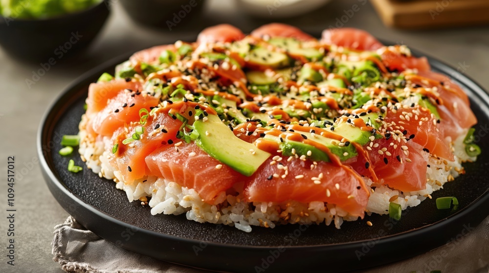 Sushi Pizza with Spicy Mayo Drizzle Sushi Pizza with Spicy Mayo Drizzle