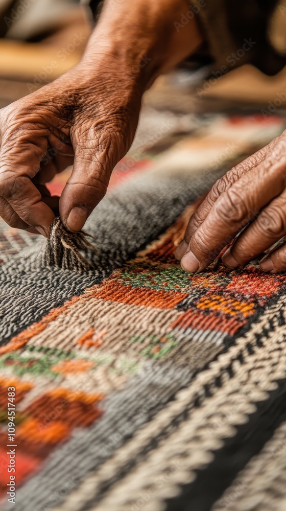 A close-up of a Chilean artisan's hands working on a traditional rug, showcasing intricate details A close-up of a Chilean artisan's hands working on a traditional rug, showcasing intricate details