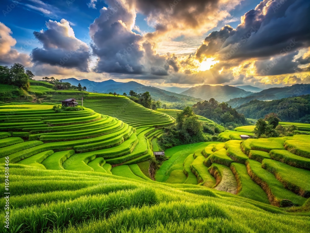 Captivating Landscape of Lush Rice Fields in Rolling Hills - A Tranquil ...