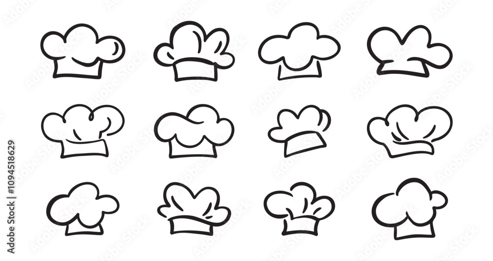 Chef Hat doodle line Art Drawing Icon Design Elements Collection. Logo hand drawn set isolated Chef Hat doodle line Art Drawing Icon Design Elements Collection. Logo hand drawn set isolated