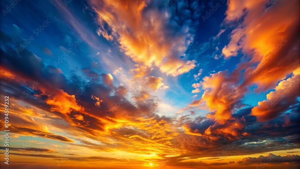 Fototapeta premium Captivating Tilt-Shift Sunset Over Blue Sky with Orange Clouds: An Abstract Background for Artistic Inspiration and Creative Projects