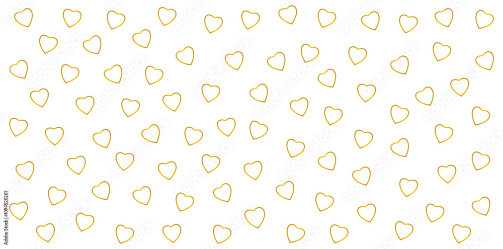Seamless pattern of golden outline hearts on a white background. Romantic decorative design for Valentine's Day and wedding themes Seamless pattern of golden outline hearts on a white background. Romantic decorative design for Valentine's Day and wedding themes