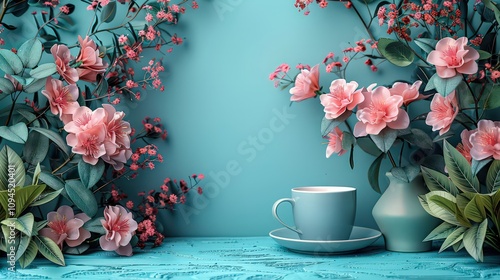 The charming atmosphere of a vintage café is a green oasis of elegance and retro style