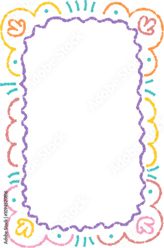 Doodle kids frame, hand drawn scribble decoration border for kindergarten or school album photo. Chidren crayon drawing. Cute color pencil ornament, 
