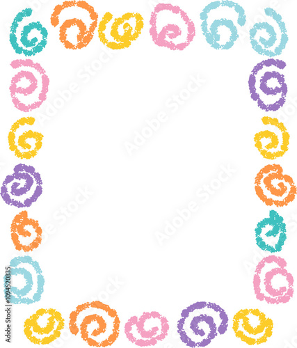Doodle kids frame, hand drawn scribble decoration border for kindergarten or school album photo. Chidren crayon drawing. Cute color pencil ornament, 