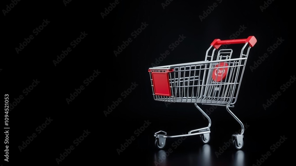 Hyper realistic shopping cart on black background for Black Friday banner, shopping, isolated Hyper realistic shopping cart on black background for Black Friday banner, shopping, isolated