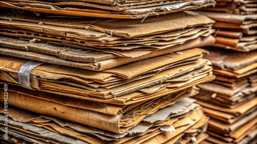 Close-Up of Flattened Old Cardboard Boxes Showing Texture and Wear in Macro Photography - A Detailed Perspective of Recycled Material for Eco-Friendly Concepts
