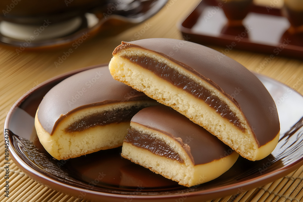 Dorayaki Japanese Sweet Snack, Pancake with Chocolate Paste. Dorayaki Japanese Sweet Snack, Pancake with Chocolate Paste.