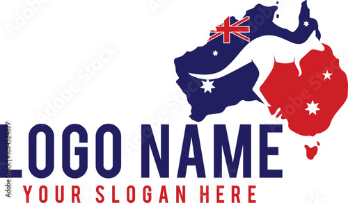 Australia flight airplane logo Creative Air Design Illustration, Australia Map With Kangaroo Silhouette and Love Symbol