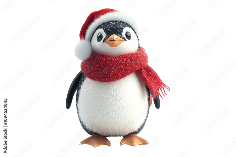 Fototapeta premium Festive penguin character holiday theme animated content winter wonderland playful concept