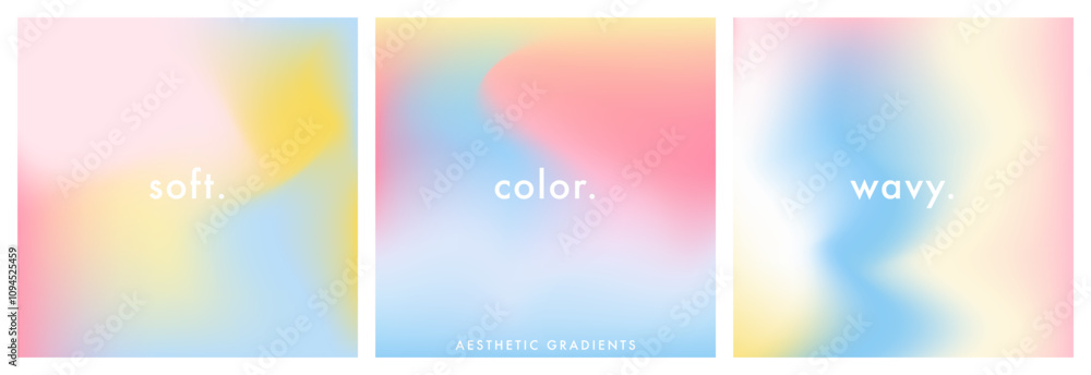 Light blue and pink gradient background. Abstract romantic sky texture. Wave rainbow gradation pattern. Aesthetic multicolor bg. Set of 3 square vector gradient template for poster, ig, social post Light blue and pink gradient background. Abstract romantic sky texture. Wave rainbow gradation pattern. Aesthetic multicolor bg. Set of 3 square vector gradient template for poster, ig, social post