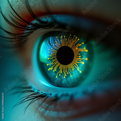 Cyber Eye - Iris with microelectrical circuits - Perfect illustration for wearable lenses, computer vision, augmented reallity photo