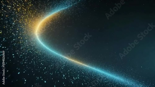 Curved Stream of Blue and Orange Particles in Motion