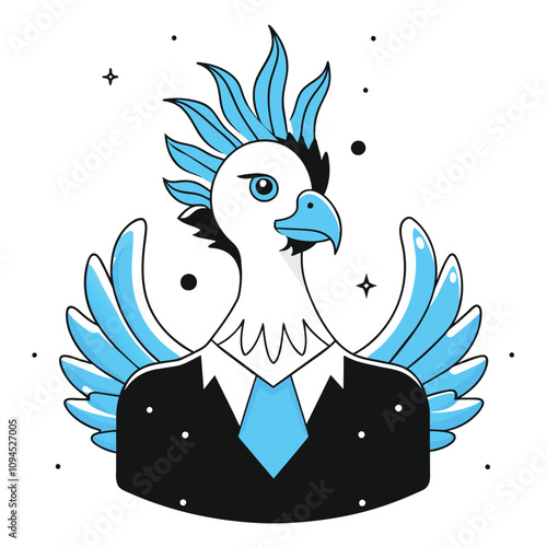 Stylish mythical bird in a suit a unique illustration