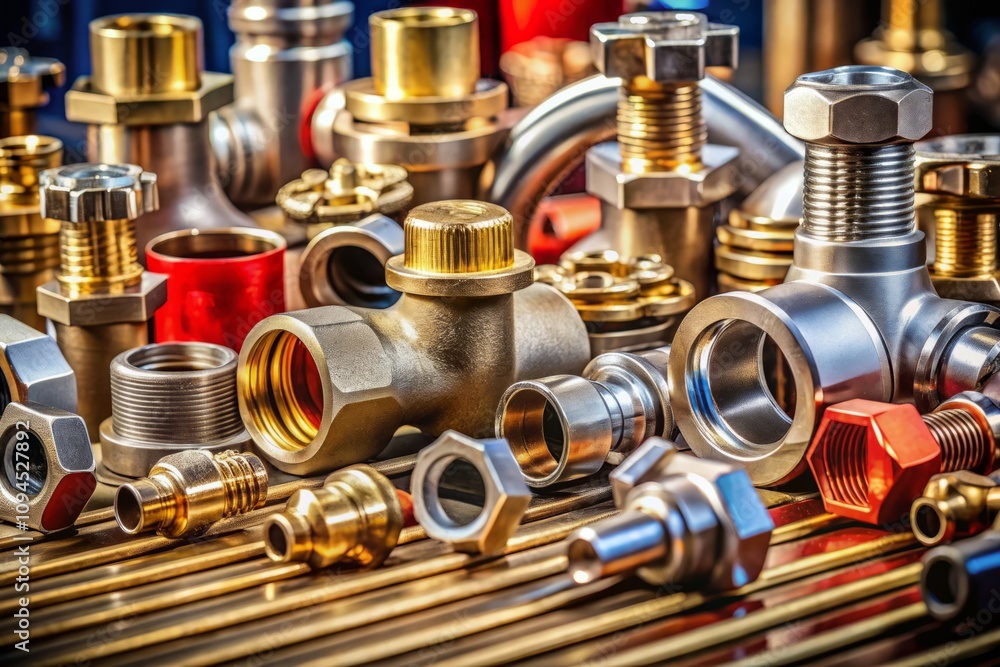 Detailed Portrait Photography of Industrial Pipe Fittings and Plumbing Fixtures, Showcasing Assorted Piping Parts for Construction and Maintenance Use Detailed Portrait Photography of Industrial Pipe Fittings and Plumbing Fixtures, Showcasing Assorted Piping Parts for Construction and Maintenance Use