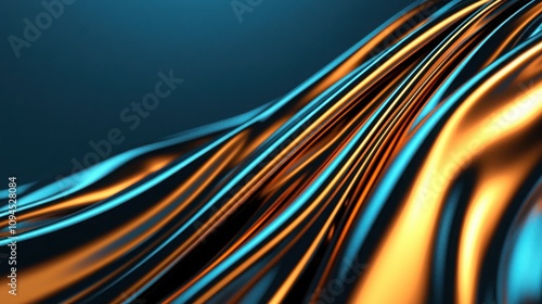 Dynamic flow of golden and blue waves abstract art digital design modern artistic concept