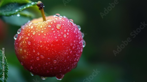 Single fruit with dew drops on its skin.