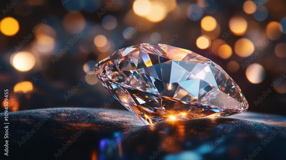 Sparkling gemstone reflecting light from multiple angles, on a velvet surface. Sparkling gemstone reflecting light from multiple angles, on a velvet surface.