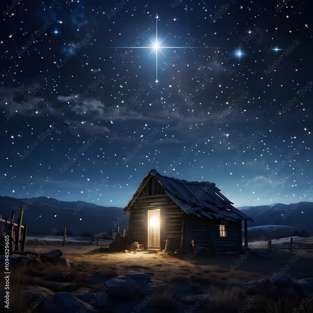 Christmas light, poor manger with straw, birth of Jesus Christ, biblical theme, Christmas nativity scene focus Christmas light, poor manger with straw, birth of Jesus Christ, biblical theme, Christmas nativity scene focus