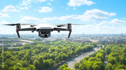 Wallpaper Mural Drone Aerial Photography: Capturing Cityscape and Lush Greenery from Above on a Sunny Day Torontodigital.ca