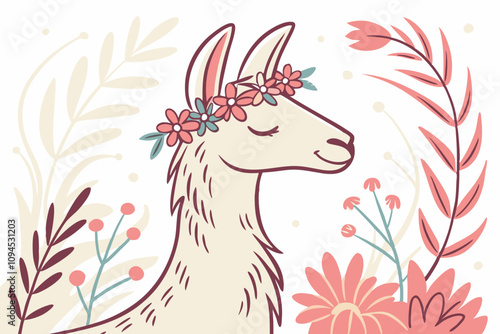 Watercolor Llama with Flower Crown Art Print