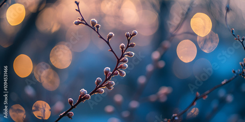  Blossom Branch at Sunset with Bokeh Background