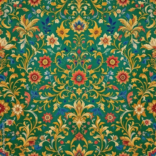 Intricate Jaipur print, seamless, vibrant colors, AI-generated.
