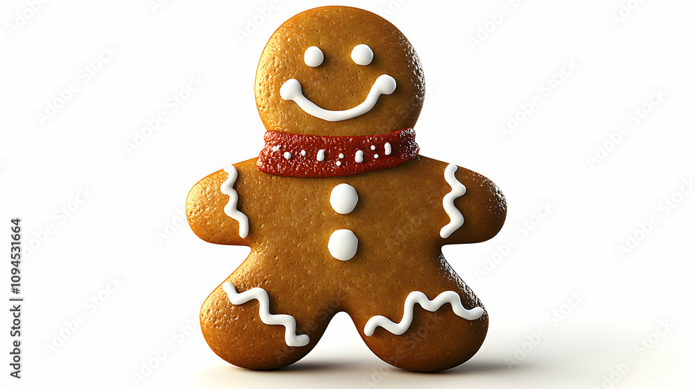 3D Render of a Smiling Gingerbread Man Cookie with Red Scarf, Decorated with Icing 3D Render of a Smiling Gingerbread Man Cookie with Red Scarf, Decorated with Icing