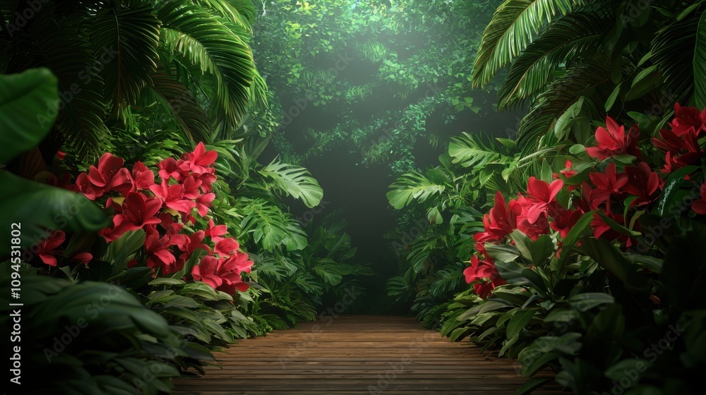 Exploring lush tropical pathway surrounded by vibrant flora nature Exploring lush tropical pathway surrounded by vibrant flora nature