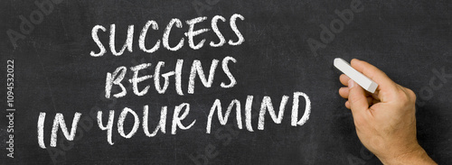  Text written on a blackboard -  Success begins in your mind photo