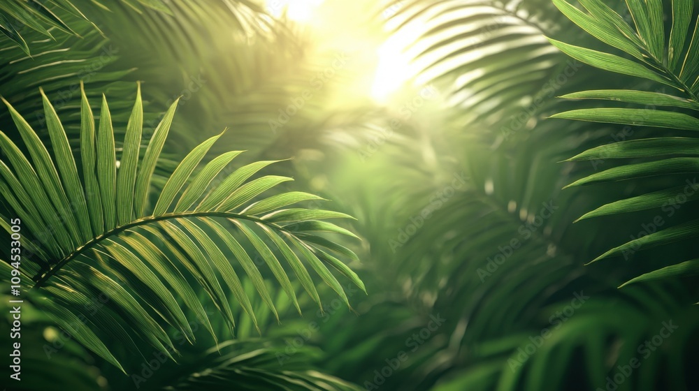 Lush green palm leaves tropical forest nature photography serene close-up Lush green palm leaves tropical forest nature photography serene close-up