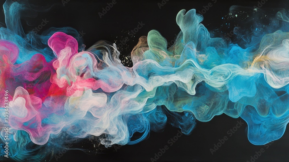 Abstract colorful swirls of smoke against a black background, creating a dynamic visual effect. Abstract colorful swirls of smoke against a black background, creating a dynamic visual effect.