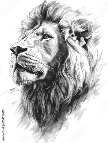 Wallpaper Mural Majestic lion gazing into the distance in black and white Torontodigital.ca