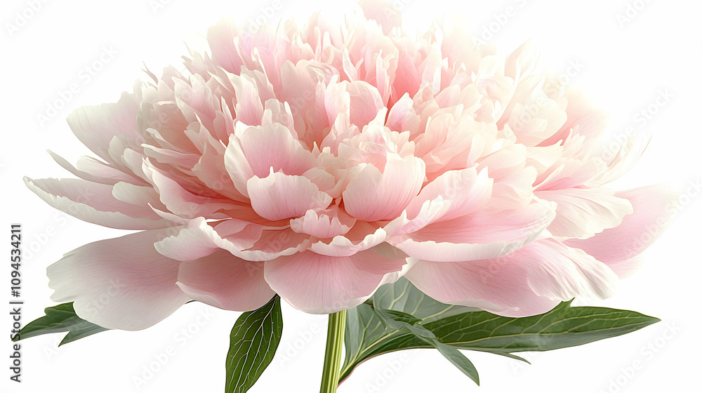 A Delicate Pink Peony Flower in Full Bloom, Isolated on White Background A Delicate Pink Peony Flower in Full Bloom, Isolated on White Background