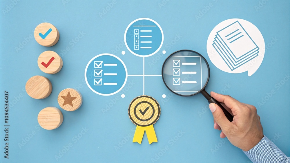 Quality Control & Task Management, Minimalist Flat Lay with Tools, Icons, and Efficiency Symbols V12 Quality Control & Task Management, Minimalist Flat Lay with Tools, Icons, and Efficiency Symbols V12