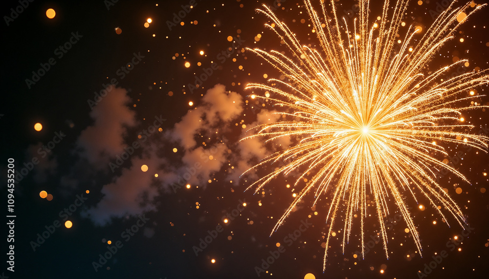 Obraz premium Festive Gold Fireworks Exploding Across A Deep, Dark Night Sky